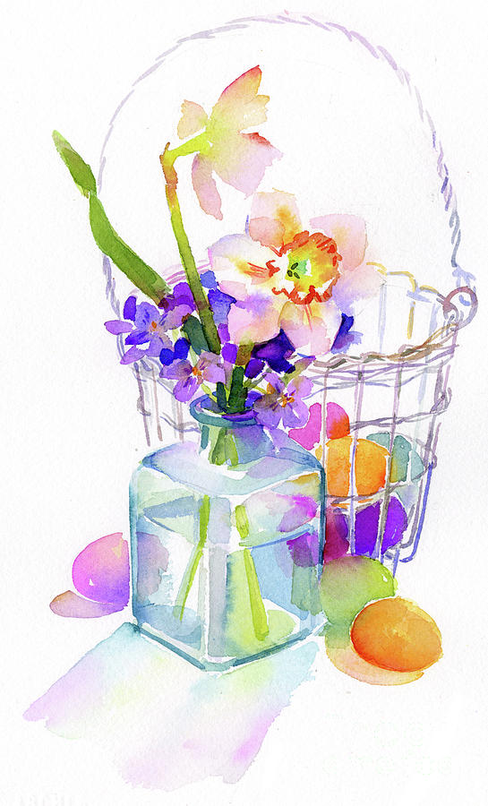 Egg basket with flowers Painting by John Keeling