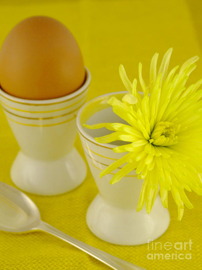 Egg Photograph - Egg Cups and Flower by N and J Irvine