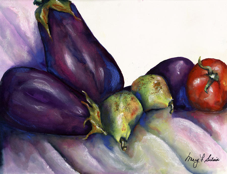 Eggplant and Friends Painting by Mary Silvia