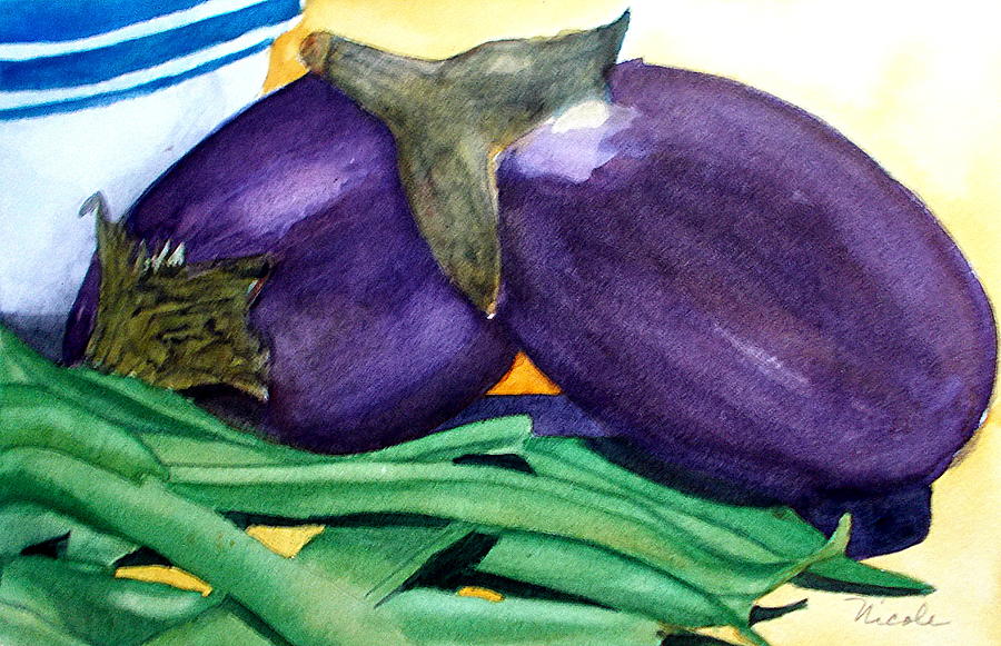 Still Life Painting - Eggplants and Beans by Nicole Curreri