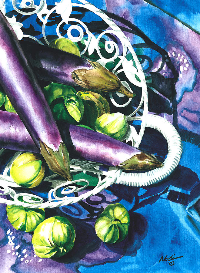 Eggplants Painting by Nadi Spencer