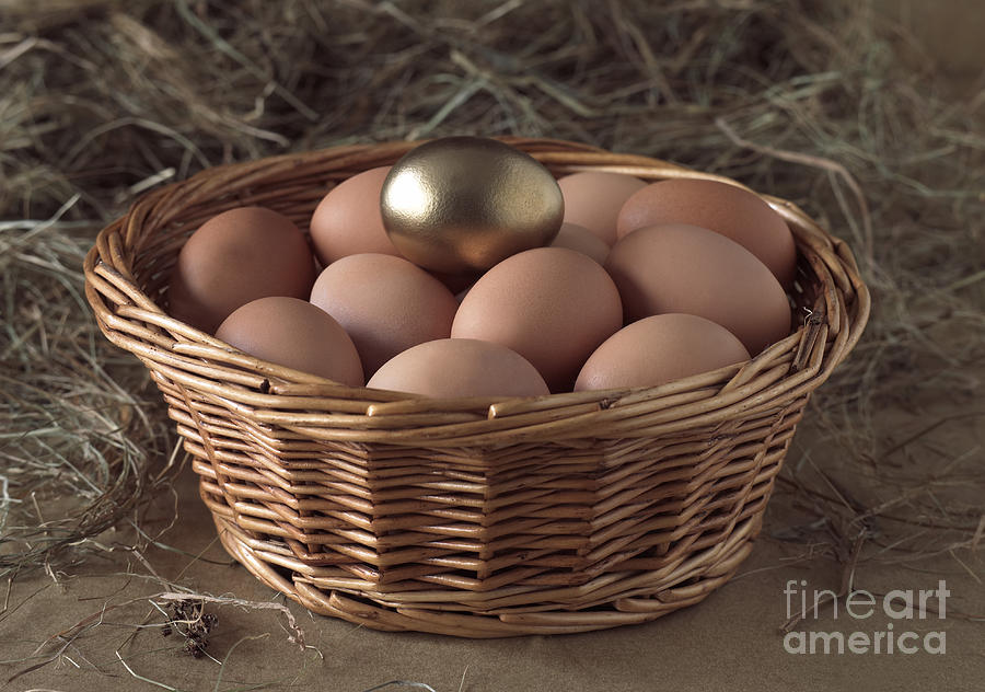 Still Life Photograph - Eggs In Basket With A Golden One by Gerard Lacz