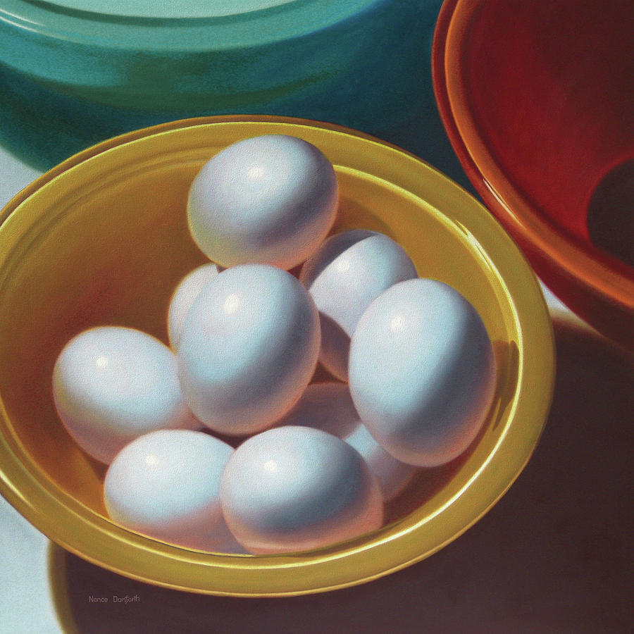 Eggs In Colored Bowls Painting by Nance Danforth - Fine Art America