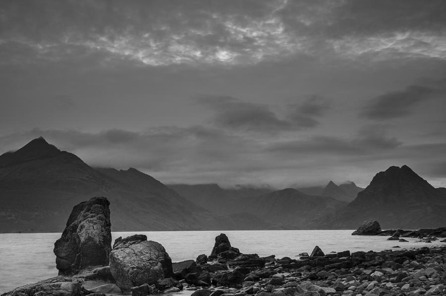 Black And White Photograph - Egol beach on the Isle of Skye in Scotland by Neil Alexander Photography