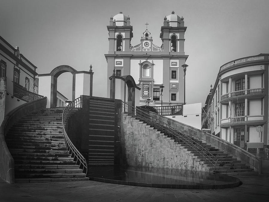 Egreja da Mesericordia and the Gateway to Angra do Heroismo in Black and White Photograph by Kelly Hazel