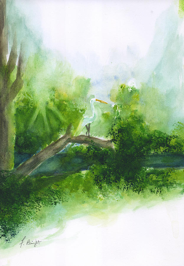 Egret and the Broken Tree Painting by Frank Bright