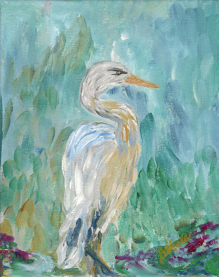Egret Painting by Bev Veals