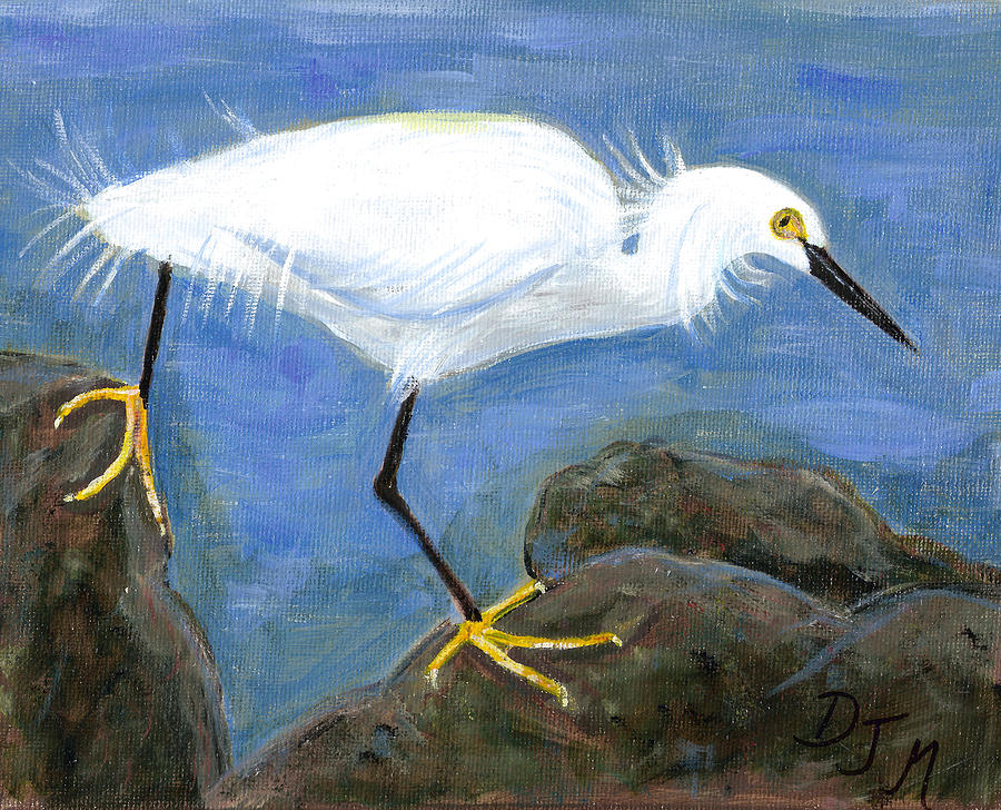 Egret Painting - Egret Crossing by Dalila Jasmin Egret Painting - Egret Crossing by Dalila Jasmin