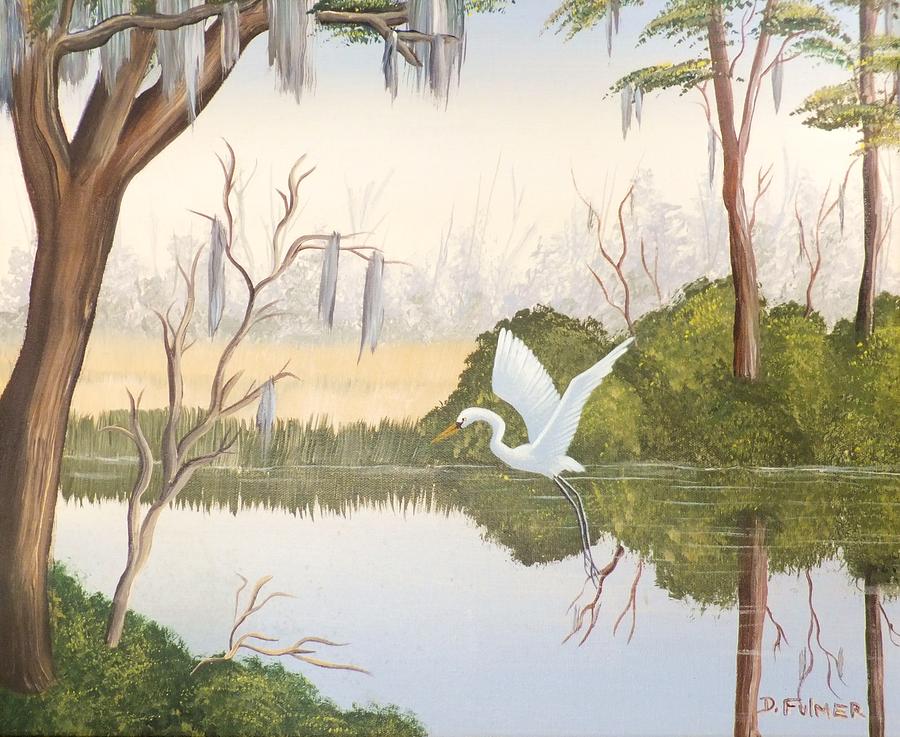 Egret In Flight 1 Painting by Denise F Fulmer