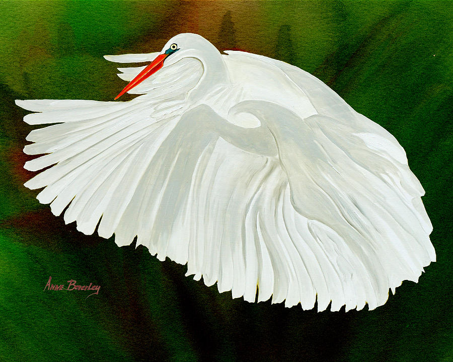 Egret in Flight Painting by Anne Beverley-Stamps