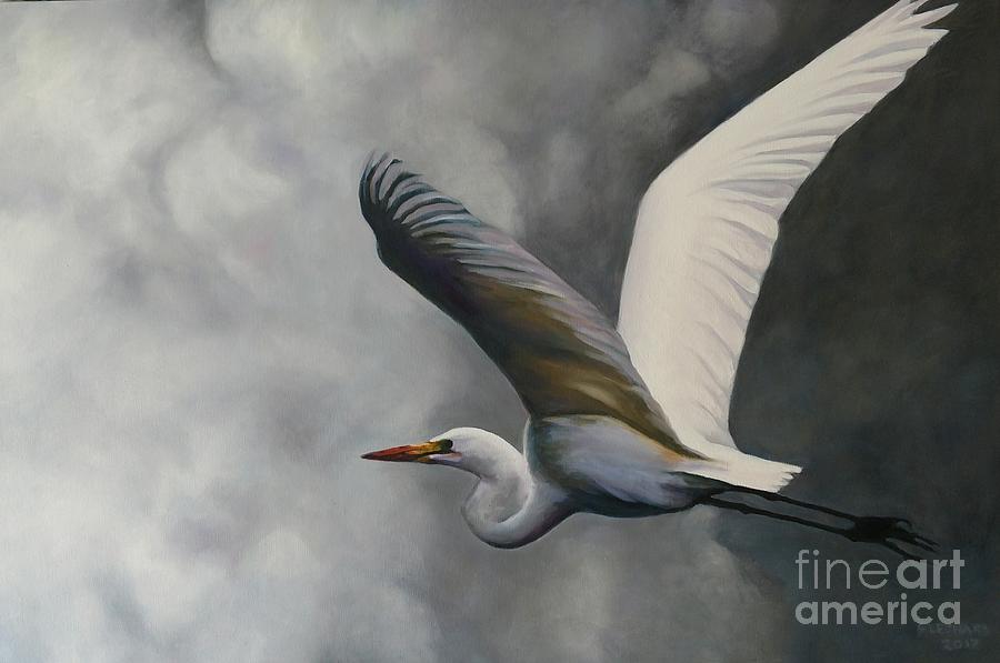Egret Painting - Egret in Flight by Suzanne Leonard