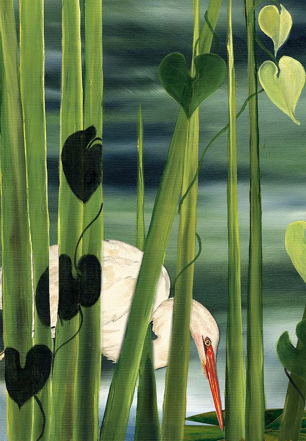 Egret in Reeds Painting by Anne Beverley-Stamps