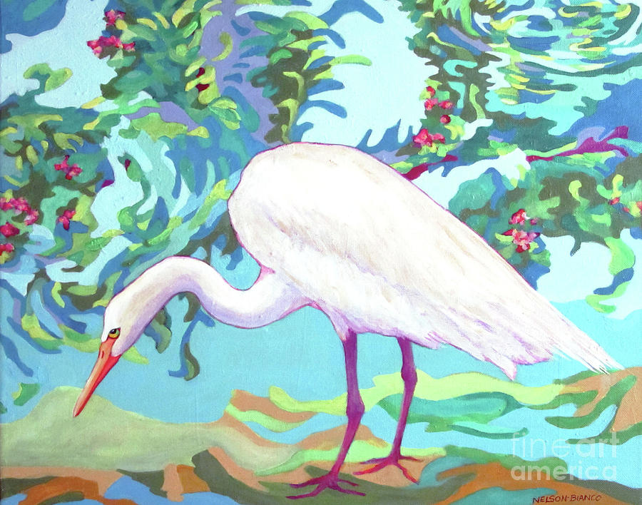 Egret INGRID Painting by Sharon Nelson-Bianco