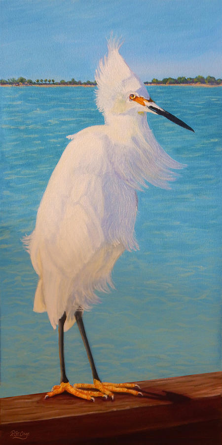 Egret on a Breezy Day  Painting by Pat St Onge