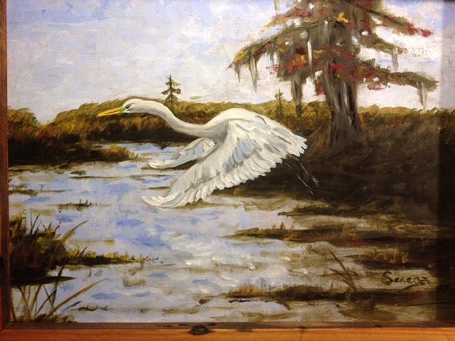 Egret over marsh Painting by Steve Seneca