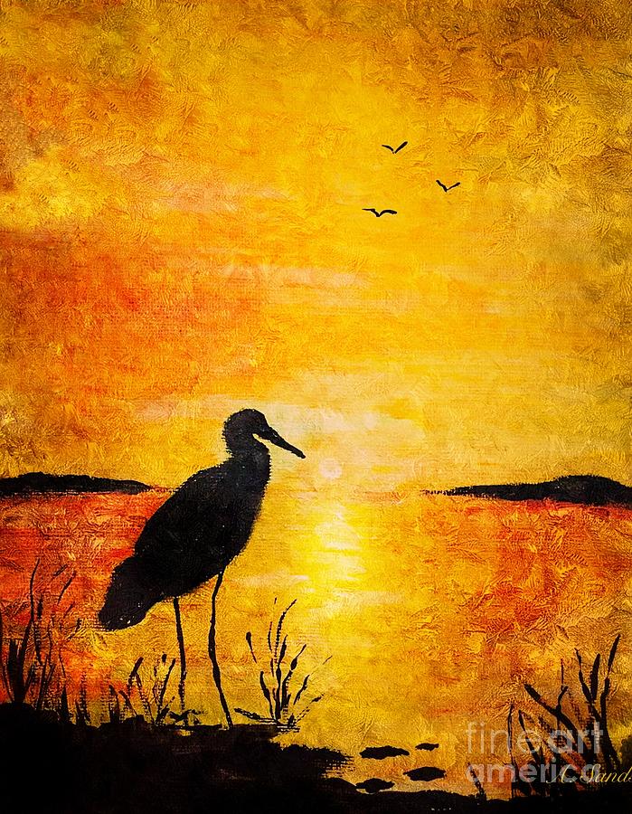 Egret Silhouette Painting by Anne Sands