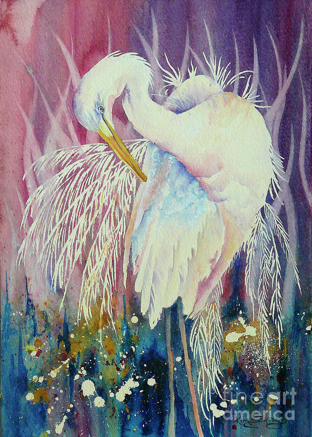 Egret spirit bird Painting by Kim Staples - Pixels