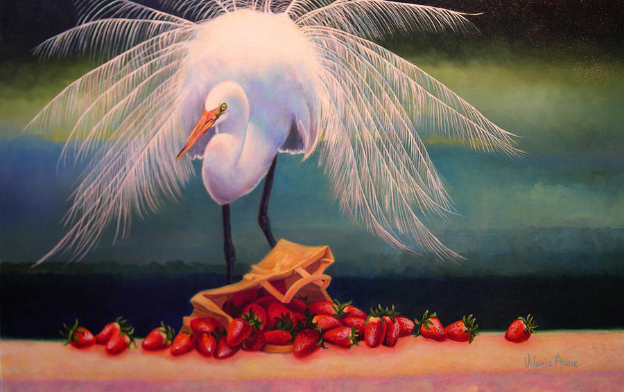 Egret Painting - Egret With Strawberry Bag by Valerie Aune