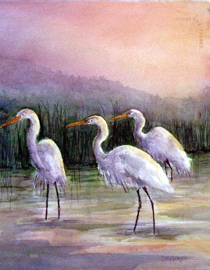 Egrets at Sunset Painting by Suzanne Krueger