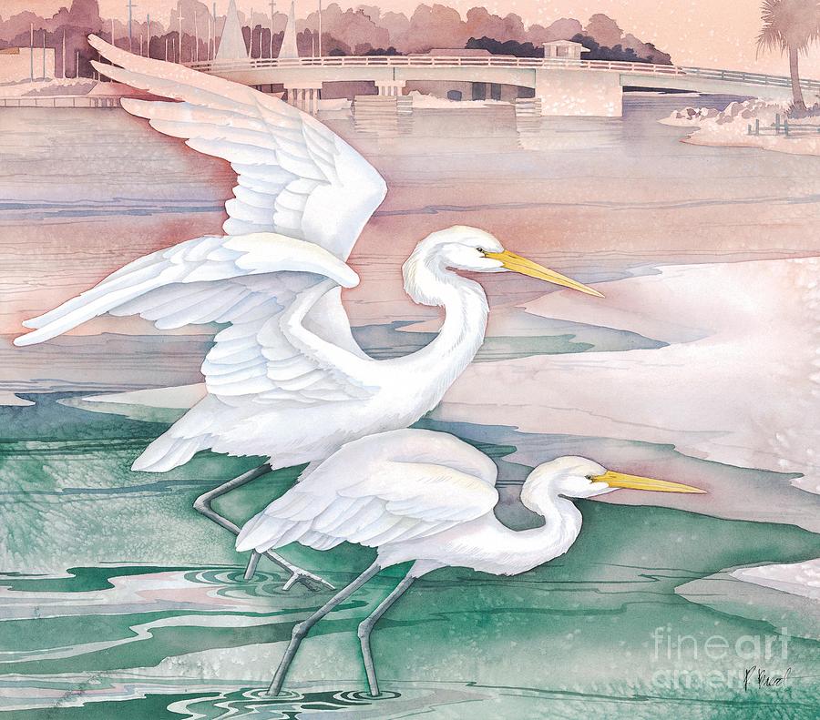 Egret Painting - Egrets at Tarpon Dock by Paul Brent