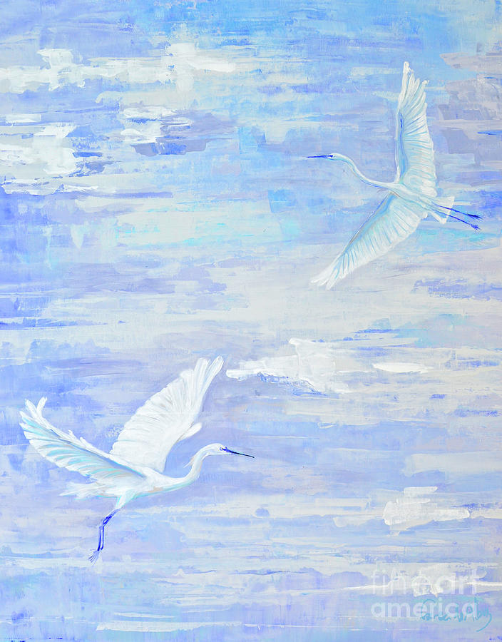 Egret Painting - Egrets flying by Correa De Albury