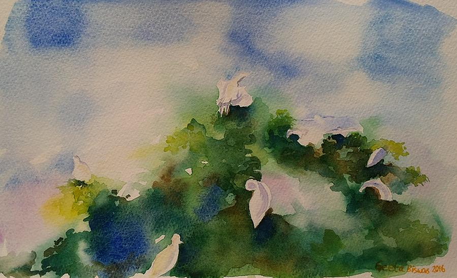 Bird Painting - Egrets impressionistic watercolor gift by Geeta Yerra