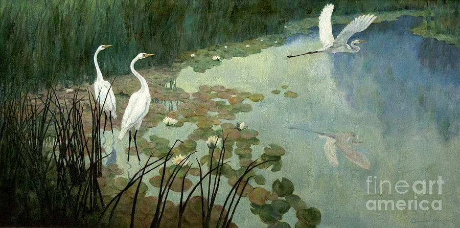 Egrets in Summer Painting by Celestial Images