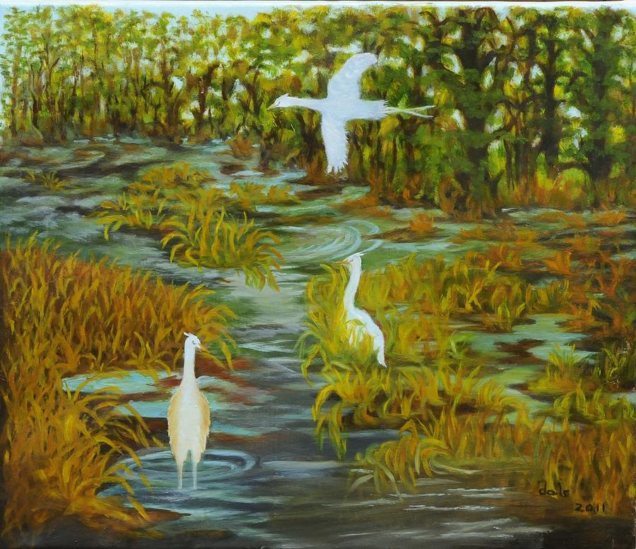 Egrets in the Marsh Painting by Douglas Ann Slusher