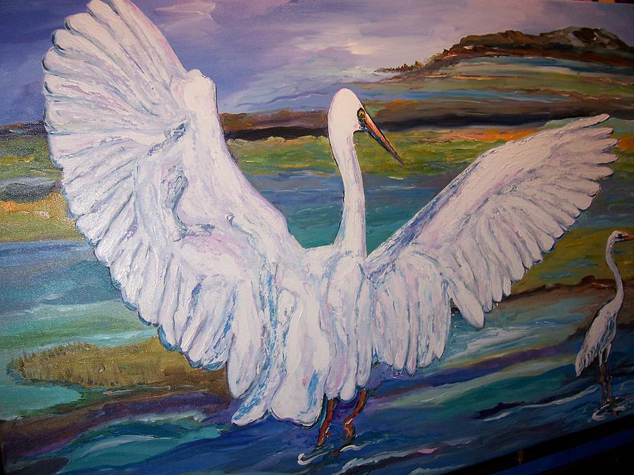 Egrets Painting by Ray Khalife