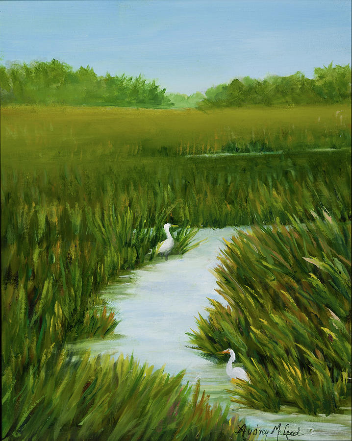 Egrets Respite Painting by Audrey McLeod