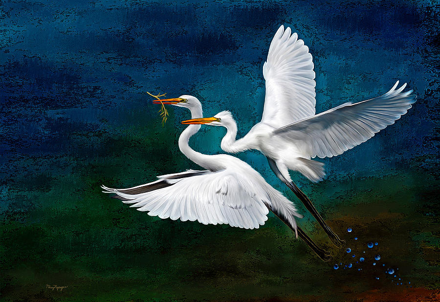 Egrets Digital Art by Thanh Thuy Nguyen