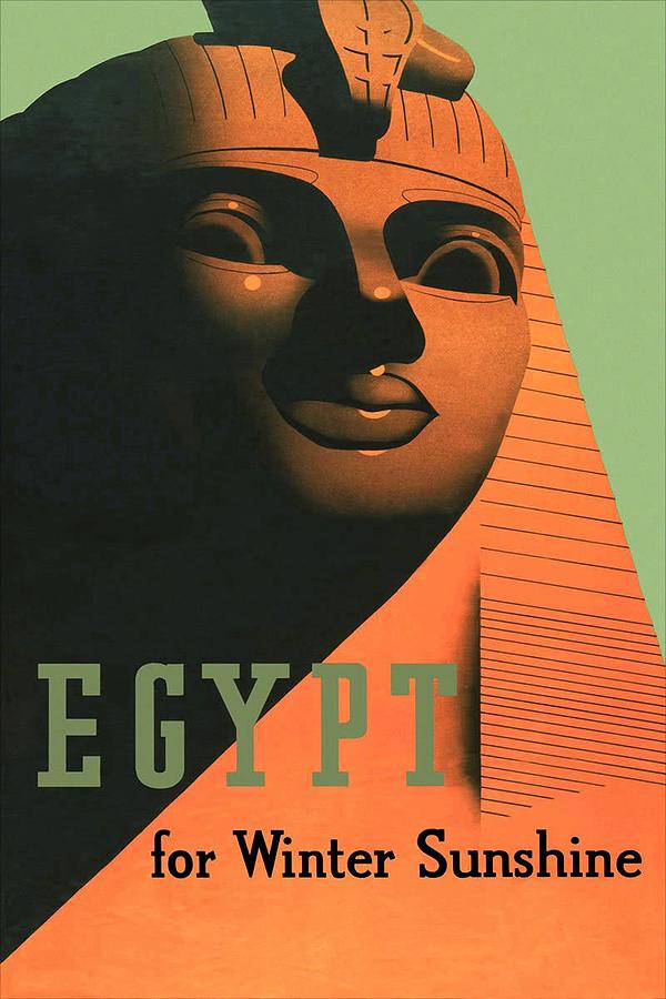 Egypt for Winter Sunshine - Sphinx of Giza - Retro travel Poster - Vintage Poster Mixed Media by Studio Grafiikka