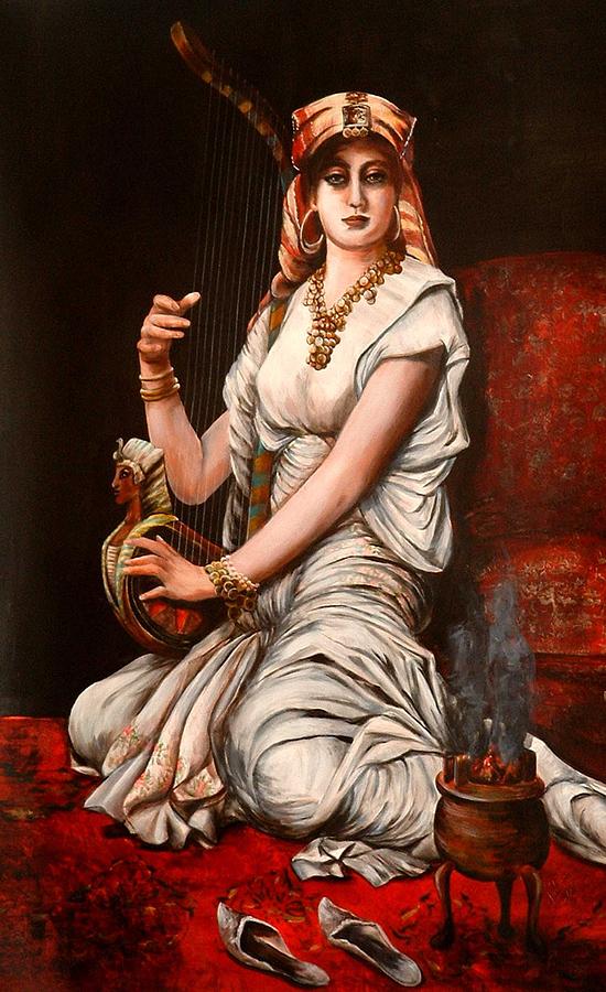 Egyptian Lady with Harp Painting by Patricia Rachidi