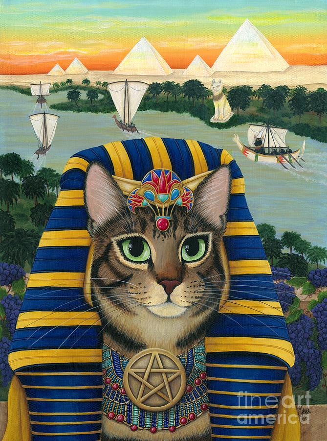 Cat Painting - Egyptian Pharaoh Cat - King of Pentacles by Carrie Hawks