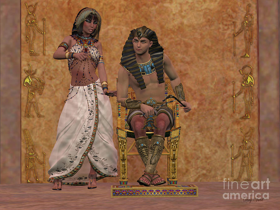 Egyptian Queen advises Pharaoh Painting by Corey Ford