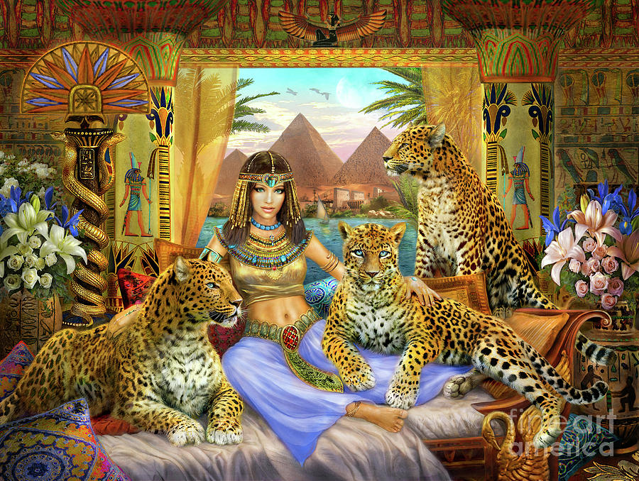 Egyptian Queen with Leopard Digital Art by MGL Meiklejohn Graphics Licensing