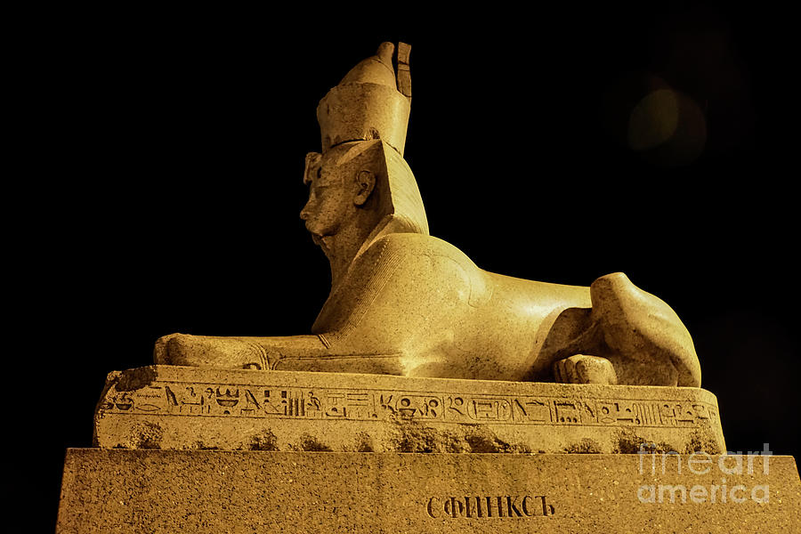 Egyptian Sphinx at night.  Photograph by Vladi Alon