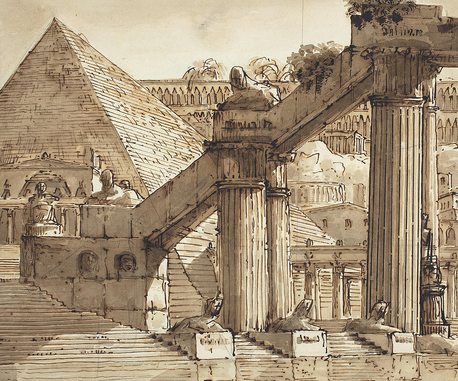 Egyptian Stage Design Drawing by Pietro Gonzaga