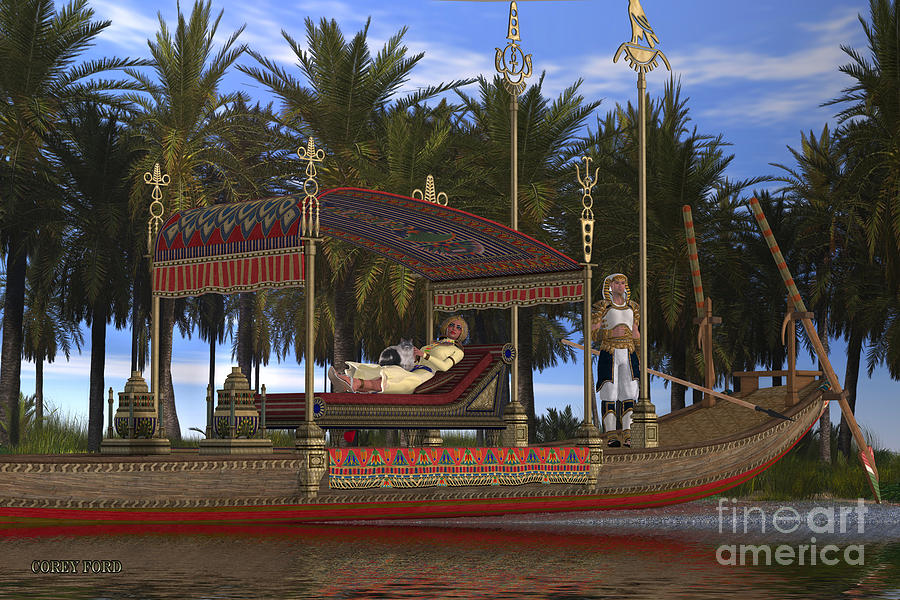 Egyptian Woman and Boat Painting by Corey Ford