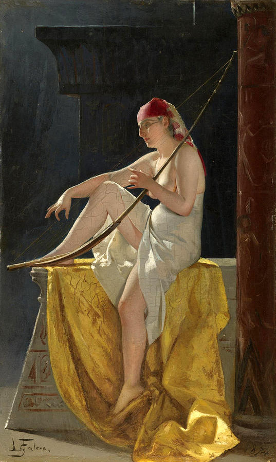 Egyptian Woman with Harp Painting by Luis Ricardo Falero