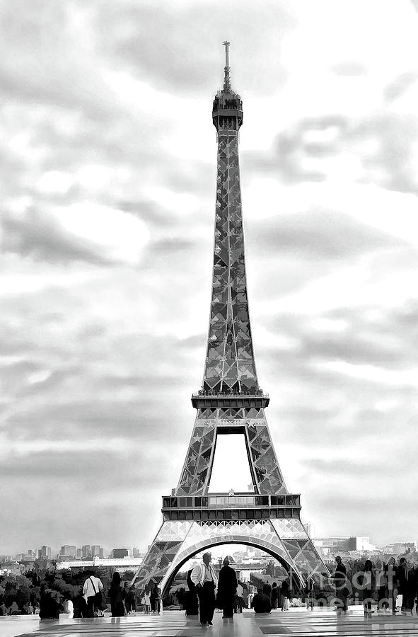 Eiffel BW Paint  Photograph by Chuck Kuhn