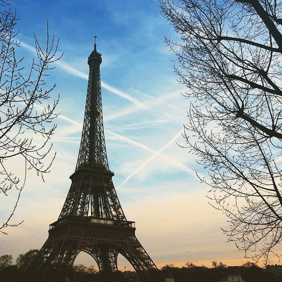 Paris Photograph - Eiffel Tower and Contrails by Aurella FollowMyFrench
