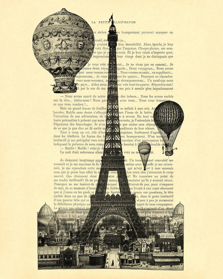 Eiffel Tower Digital Art - Eiffel Tower and hot air balloons by Madame Memento