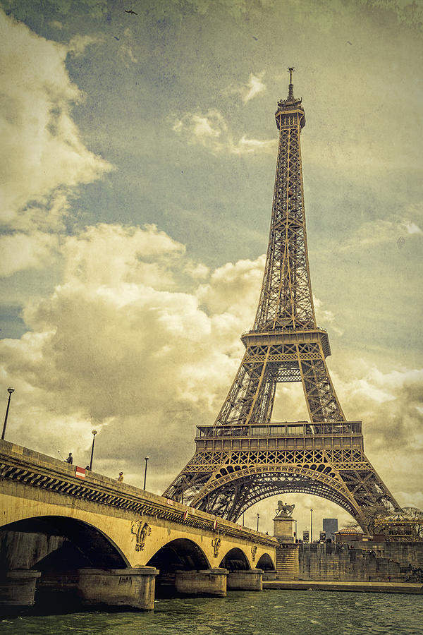 Eiffel Tower and Pont Dlena Vintage Photograph by Joan Carroll