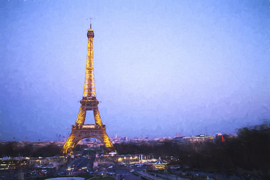 Eiffel Tower at Dusk Van Gogh Style Photograph by David Smith