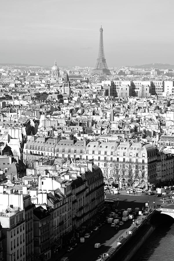 Eiffel Tower from a Distance Paris France Black and White Photograph by Shawn OBrien