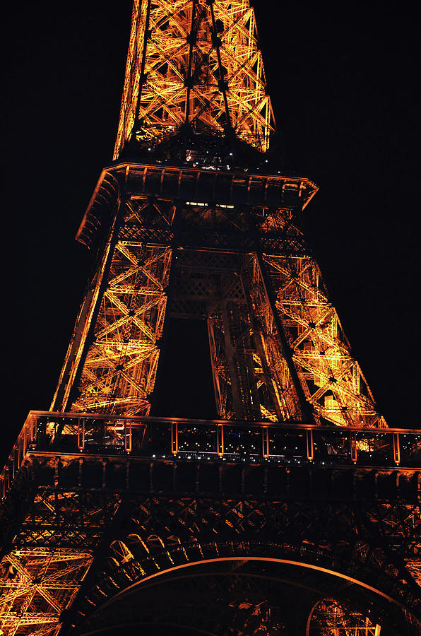 Eiffel Tower Illuminated at Night First and Second Decks Paris France Photograph by Shawn OBrien