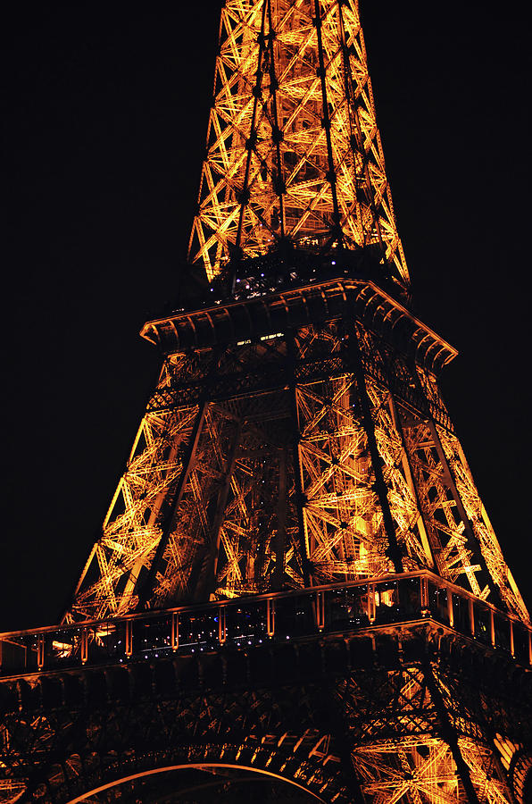 Eiffel Tower Illuminated Midsection at Night Paris France Photograph by Shawn OBrien