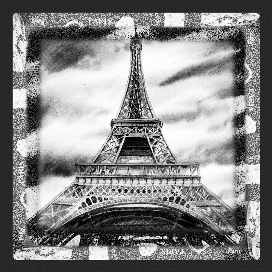 Eiffel Tower In Black And White Design II Painting by Irina Sztukowski