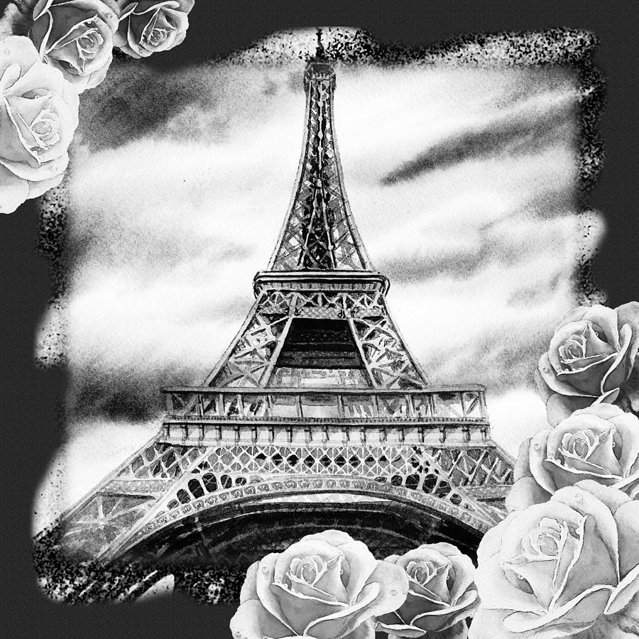 Eiffel Tower In Black And White Design III Painting by Irina Sztukowski